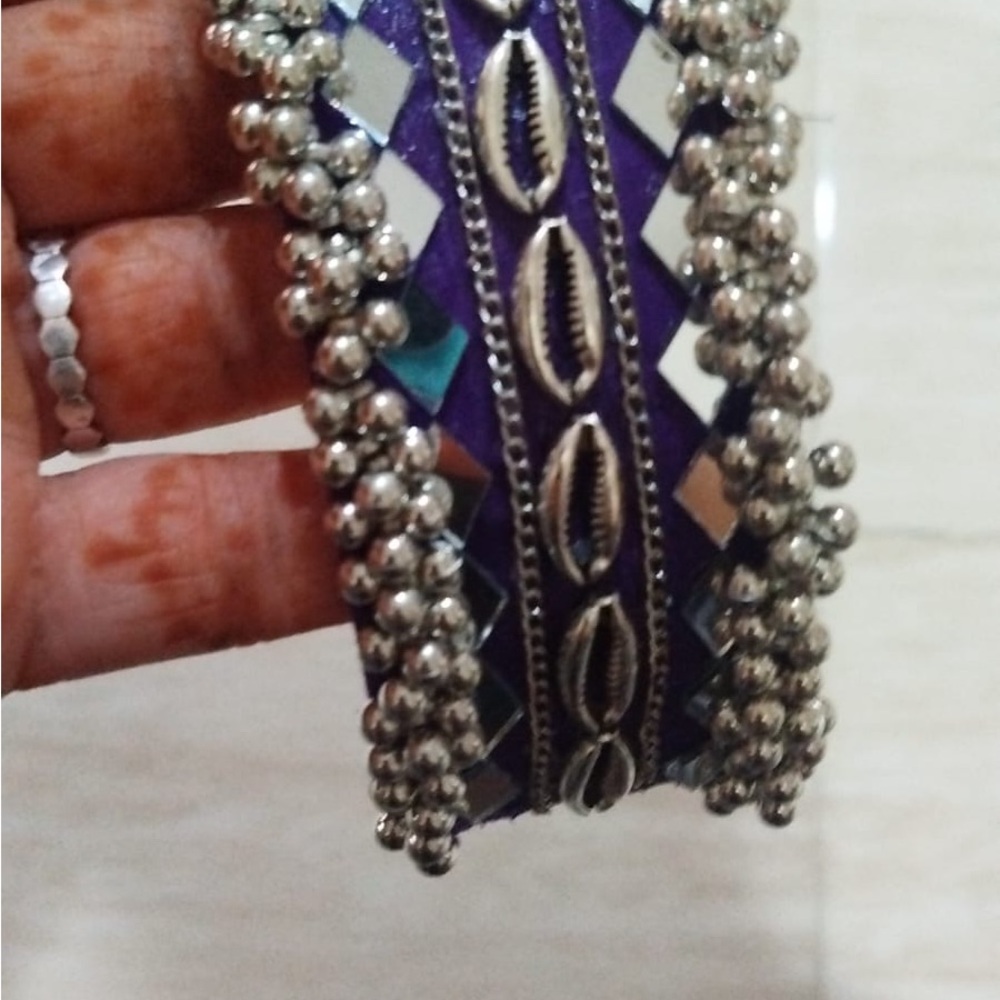 Iridescent Purple and Silver Cowrie Shell Bracelet